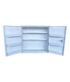 Armoire à Pharmacie En Bois Vieilli Style Ferme – Panneau Métal, Porte Douce, 2 étagères