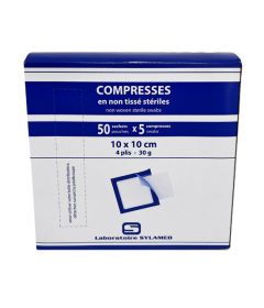 50 Sachets de 5 compresses non tissées stériles 10cm x 10cm