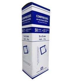 50 Sachets de 5 compresses non tissées stériles 5cm x 5cm