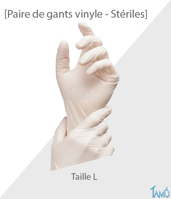 PAIRE DE GANTS VINYLES STERILES - Taille 8/9 - L