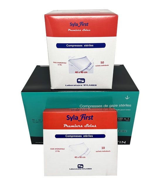 Compresses tissées stériles de 10cm x 10cm
