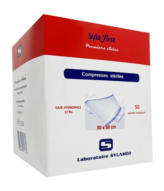 Boîte de 50 compresses tissées stériles 