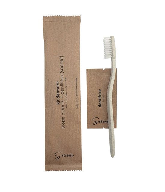Kit dentaire avec une brosse à dents et un tube de dentifrice de 5g