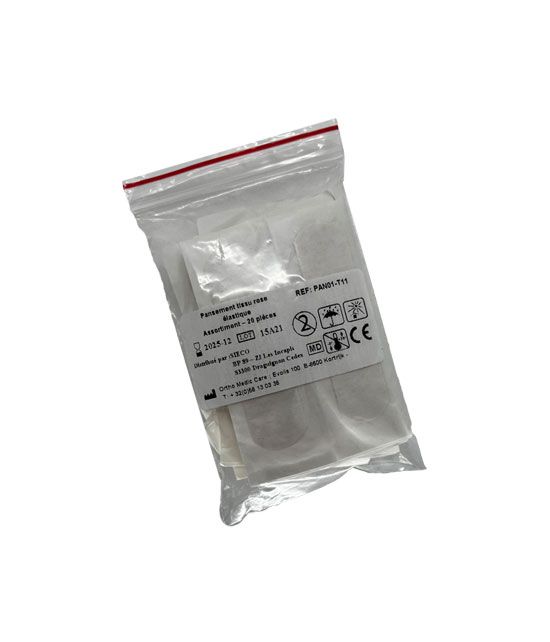 Le sachet de 20 pansements en coton assortis.