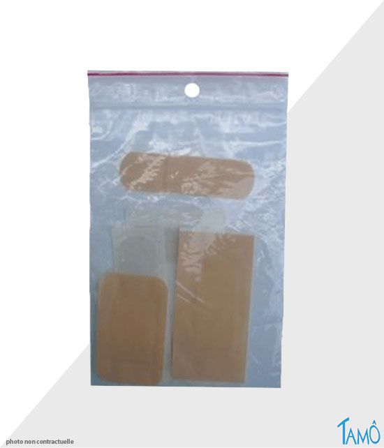 Le sachet de pansement plastiques assortis.
