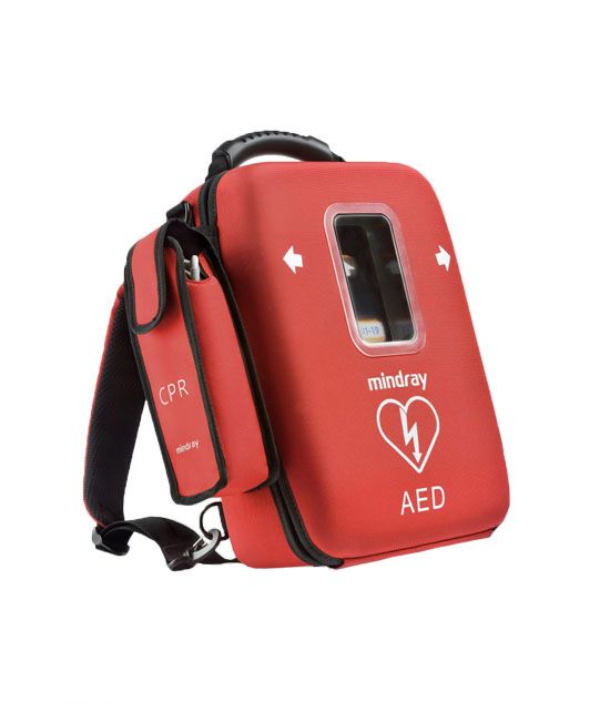 Une housse de transport rouge pour les défibrillateurs Mindray